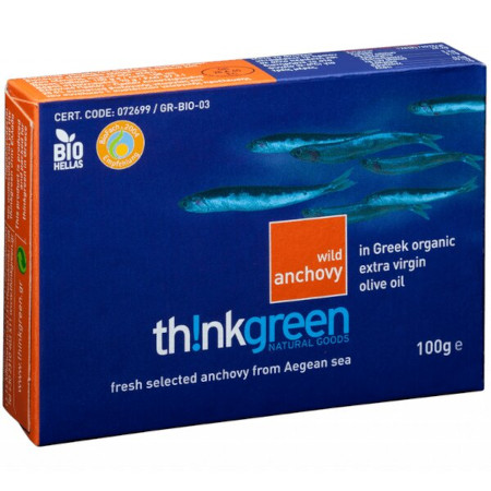 Dzikie anchois w ekologicznej BIO oliwie z oliwek extra virgin 90 g thinkgreen