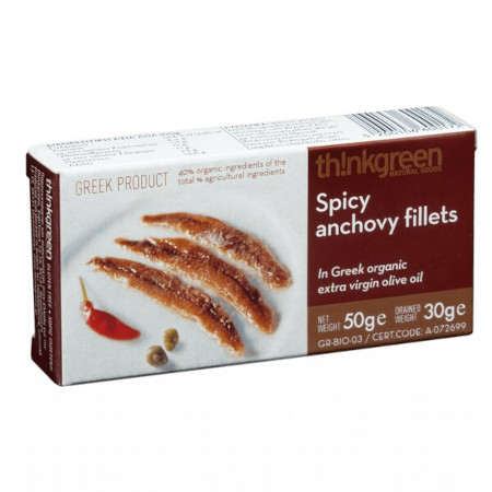 Pikantne filety z anchois w ekologicznej BIO oliwie z oliwek extra virgin 50 g thinkgreen