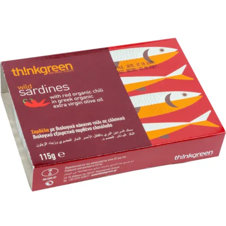 Dzikie sardynki w ekologicznej oliwie z oliwek Extra Virgin z chili 100 g thinkgreen